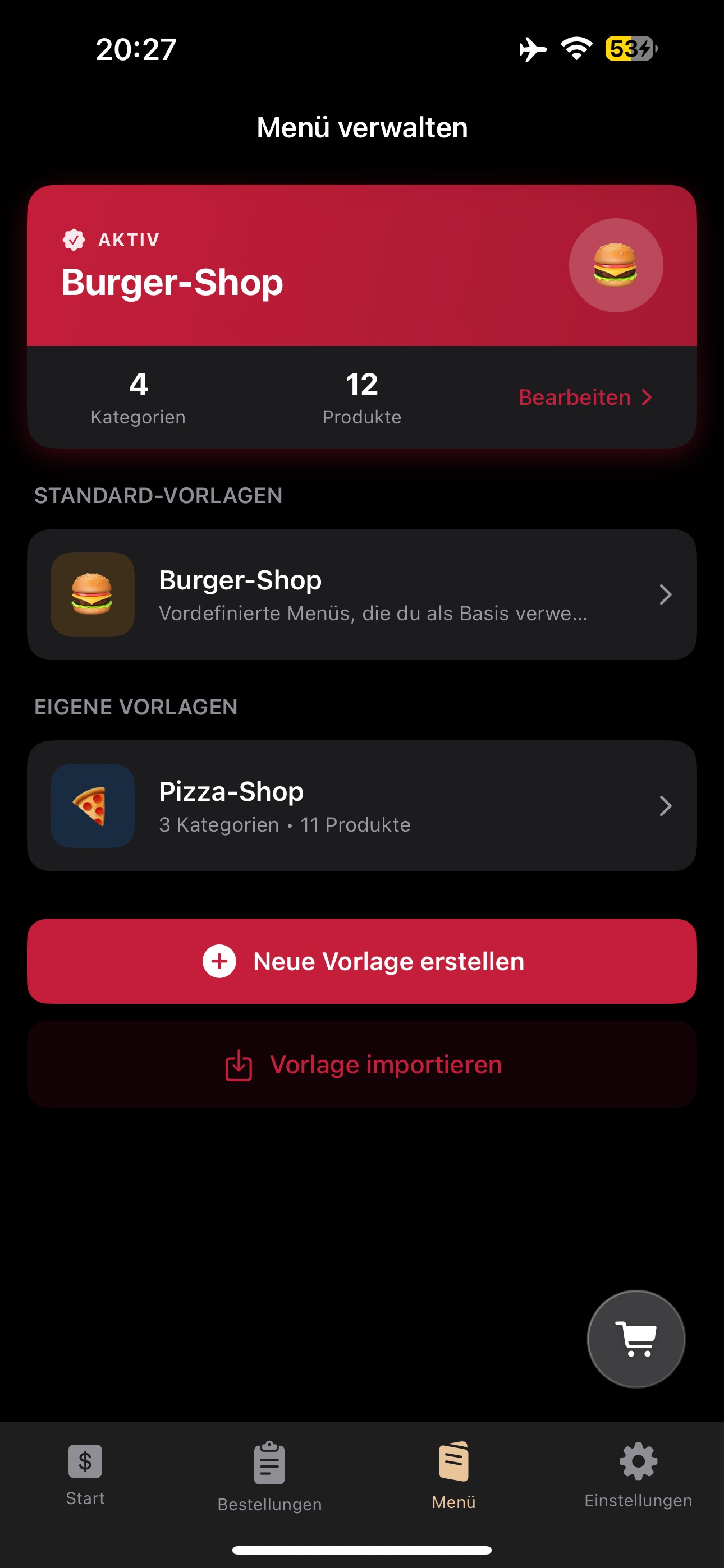 Menü-Vorlagen